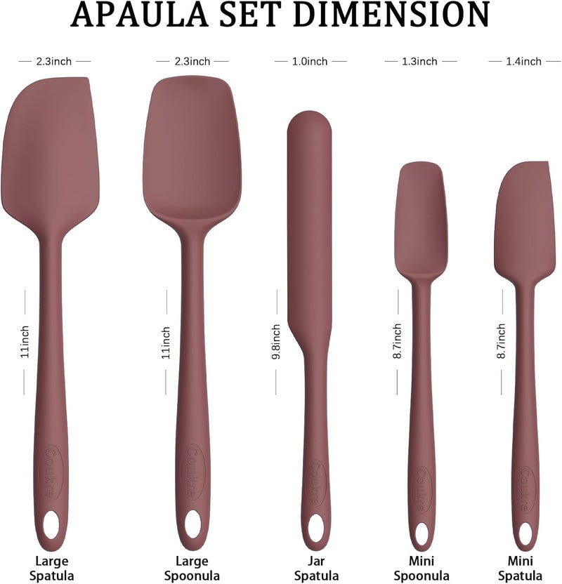 Coukre Silicone Spatula Set of 5,High Temperature Resistant, Food Grade Silicone, Dishwasher Safe, for Baking, Cooking (Pure Wine) - Image 2